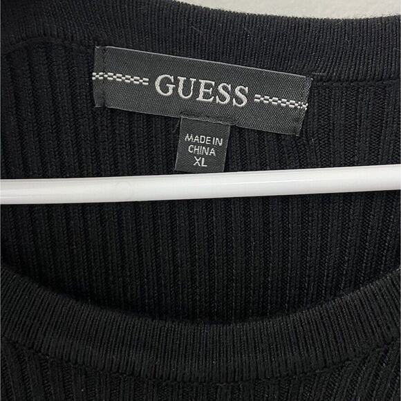 NWT GUESS Bodycon Ribbed Knit Sweater Dress Black Size XL Snaps Slit Long Sleeve - Picture 2 of 9